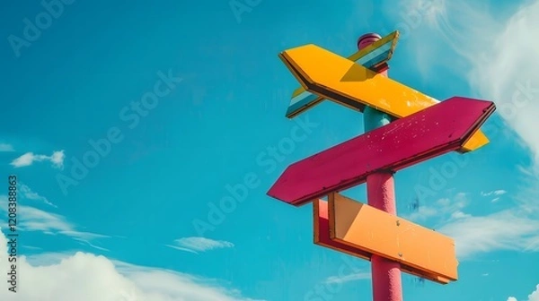 Obraz colorful signpost representing trust, quality, and customer loyalty with vibrant colors and distinct symbols. generative ai