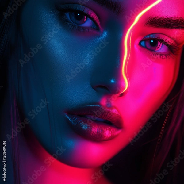 Obraz Girl illuminated by pink light