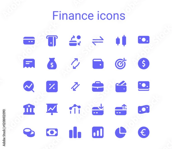 Fototapeta Simple small finance solid icons set. Rounded mini money vector icons.