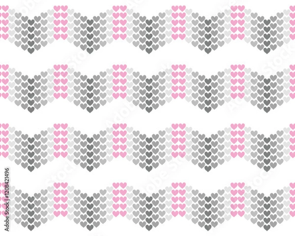 Obraz Knitted style background with seamless pattern of  little hearts zigzag.