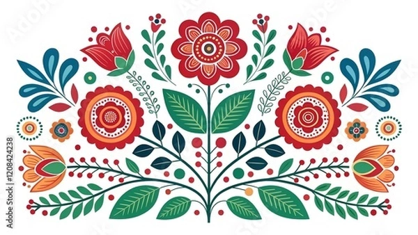 Obraz This is a vibrant and detailed illustration featuring a stylized floral design reminiscent of folk art