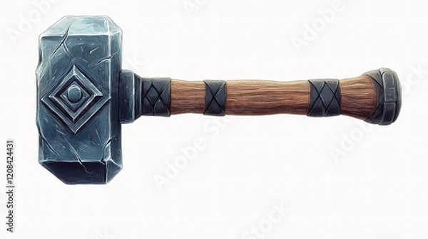 Fototapeta Isolated Detailed Sledgehammer with Wooden Handle on White Background