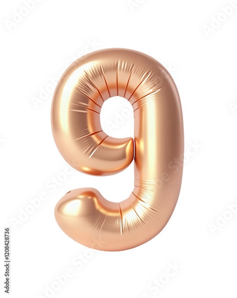 Obraz Rose Gold Number Nine Foil Balloon. Isolated from the background