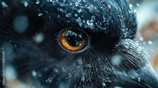 Obraz A close-up shot of a bird's eye buried in snow, great for winter scenes or nature photography