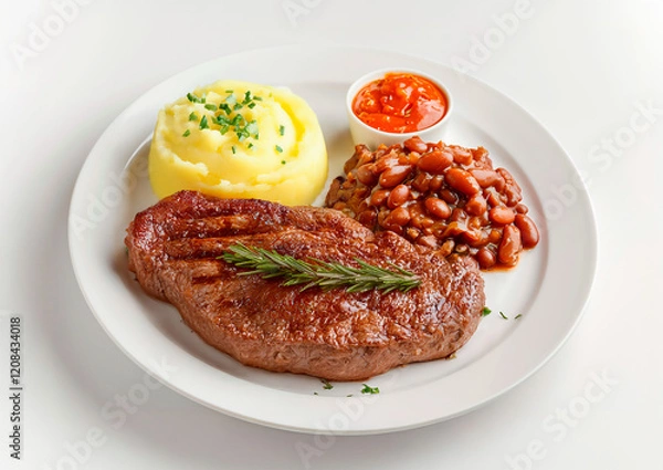 Obraz steak with mashed potatoes and beans
