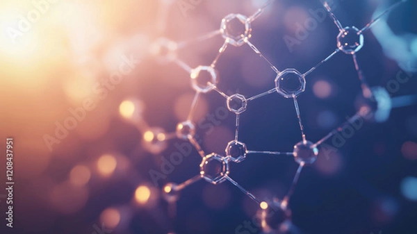 Fototapeta Abstract background with hexagons and connection lines for medical, scientific, or technological design Abstract chemical structure concept Generative AIAbstract background with hexagons and connectio
