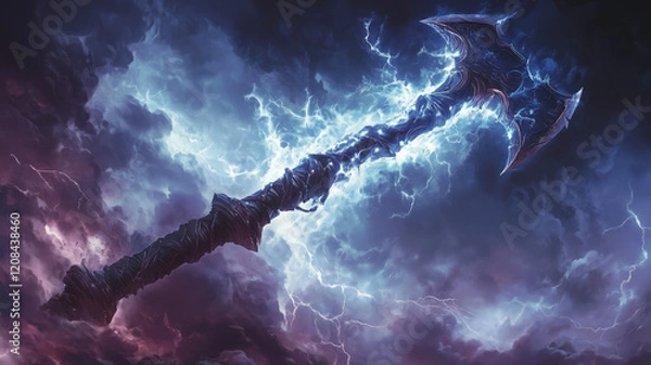 Fototapeta ad&d magic item: one handed battleaxe storm slayer. crackling with energy