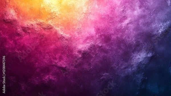 Fototapeta A vibrant, grainy dark purple, orange, and black gradient background with glowing pink and magenta highlights, evoking a sense of chaos, retro energy, and colorful texture with noise elements

