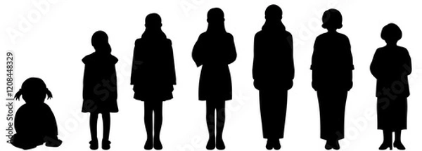 Obraz 女性の人生の段階を描いたシルエットイラスト