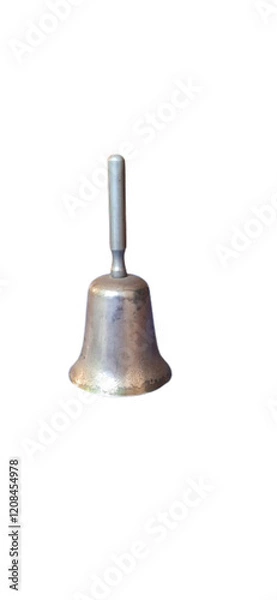 Fototapeta Image of an antique hand bell with classic design, transparent background and space for text. Ideal for tradition and history concepts