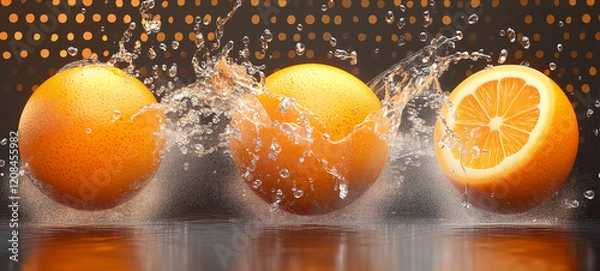 Obraz orange fruits falling into splash