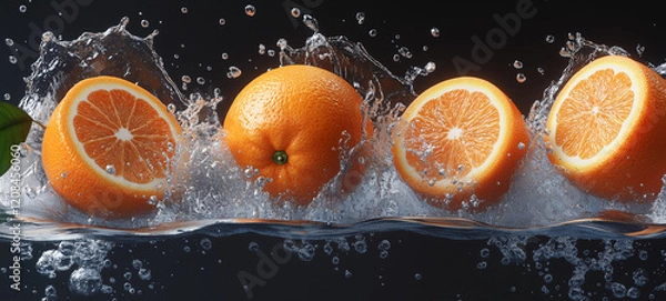 Obraz orange fruits falling into splash