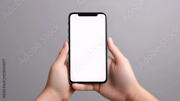 Fototapeta Hands holding smartphone with blank screen  
