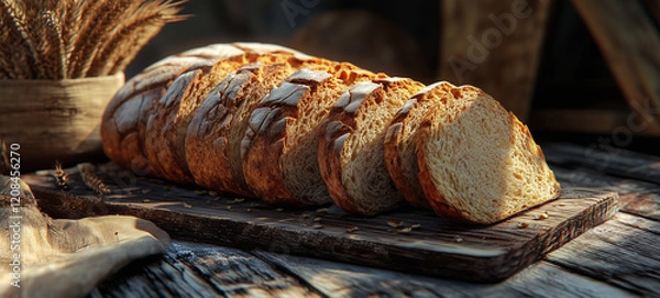 Obraz sliced bread on a wooden table in the kitchen