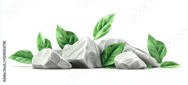 Obraz realistic white leaves with green grass on white background vector