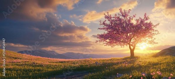 Obraz beautiful spring landscape with a blooming tree in the forest.
