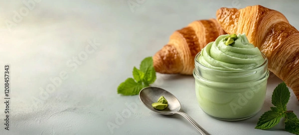 Obraz fresh tasty croissant on grey table