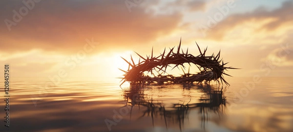 Obraz cross of the thorns on the sunset.