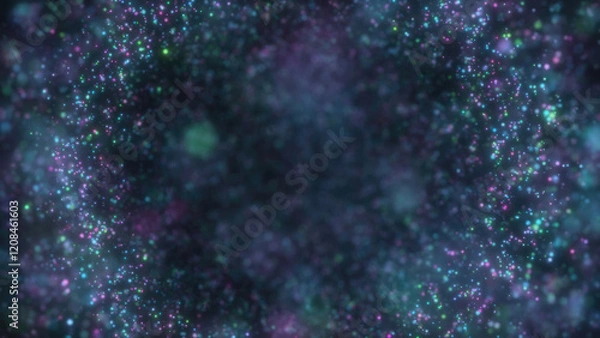 Fototapeta Abstract background with shimmering blue lights and particles creating a dreamy, cosmic atmosphere. Ideal for digital and tech-themed designs
