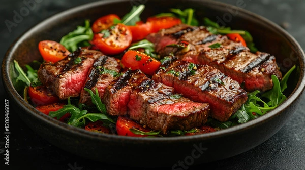 Obraz grilled meat with vegetables, stew with vegetables