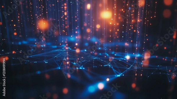 Obraz Smart digital Innovation city with connection network reciprocity over the cityscape. of future smart wireless digital city and social media networking systems that connects people with in city