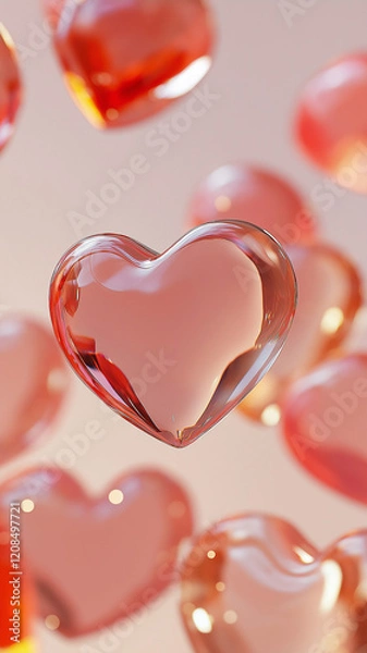 Fototapeta A heart is floating in the air with other hearts surrounding it