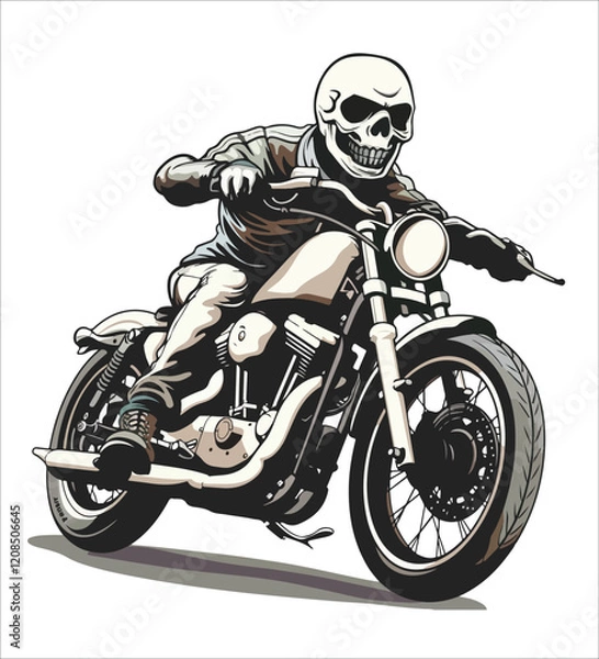 Fototapeta Skeleton is Riding a Classic Motorcycle isolated white background
