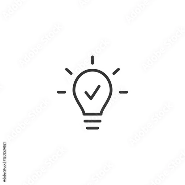 Fototapeta Minimalistic check mark light bulb icon symbolizing innovative ideas and success