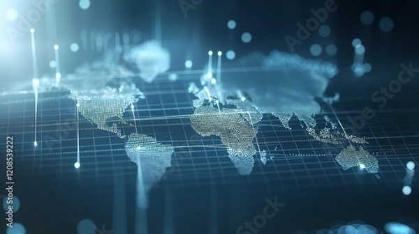 Fototapeta Illustration of Futuristic World Map with Glowing Data Points