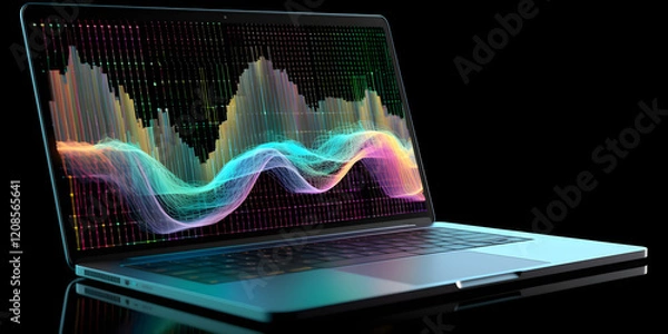 Fototapeta Laptop mit abstrakter Datenvisualisierung – Ki generiert