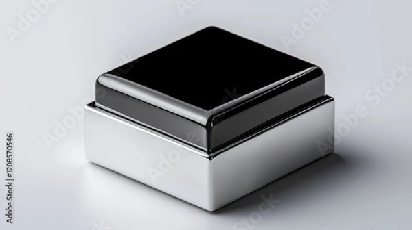 Fototapeta Modern black square chocolate packaging in a glossy finish, its geometric perfection highlighted against a pure white isolated background