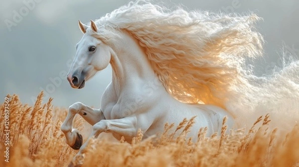 Obraz A Majestic Horse in a Golden Field Under Sunset Skies