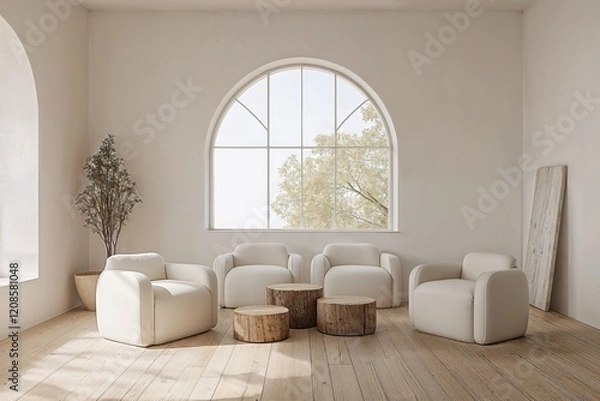 Fototapeta Generative AI, Minimalist Scandinavian Living Room with Natural Light and Neutral Tones