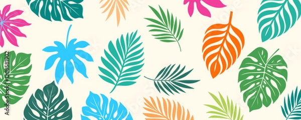Fototapeta collection of colorful tropical floral pattern background. Cute botanical abstract seamless pattern.