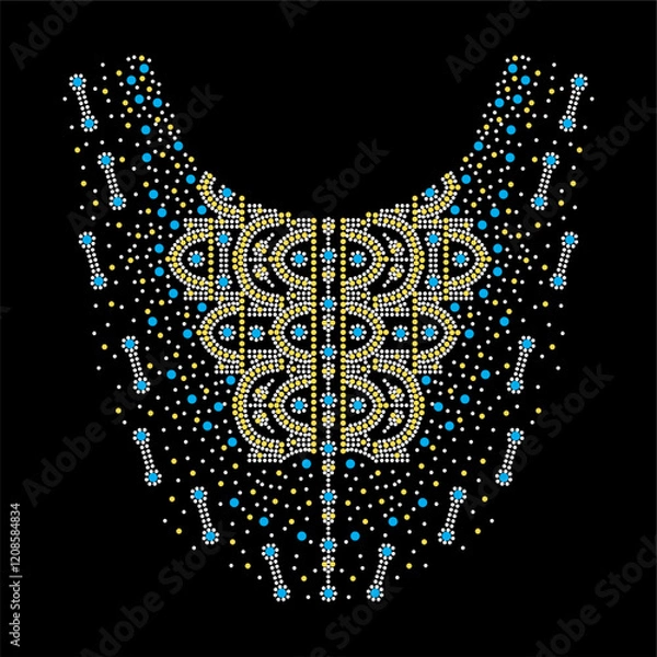 Fototapeta Rhinestone applique collar design for t-shirt or blouse hot-fix transfer. Abstract beautiful glitter applique rhinestone motif.