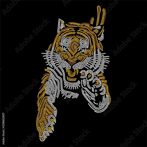 Obraz Rhinestone applique collar design for t-shirt or blouse hot-fix transfer. Abstract beautiful glitter applique rhinestone motif.	