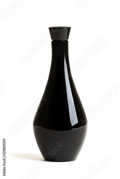 Obraz Elegant black ceramic bottle standing on a white background showcasing minimalist design and smooth surface