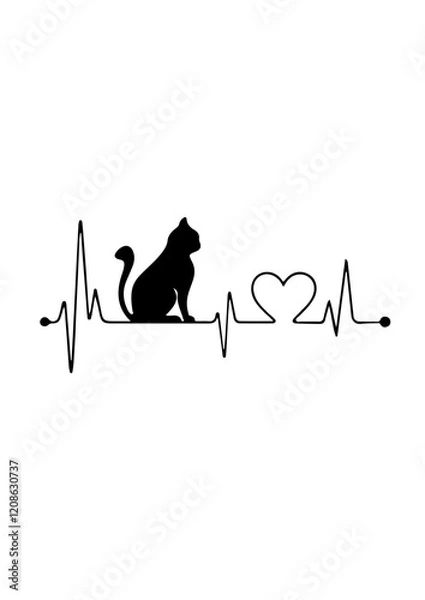Fototapeta Heartbeat and Cat SVG Design – Adorable Vector Artwork for Cat Lovers, Perfect for T-Shirts, Mugs, and Personalized Gifts