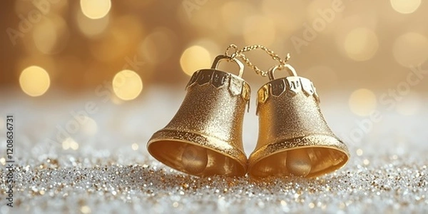Fototapeta Golden bells shimmering with light in festive atmosphere