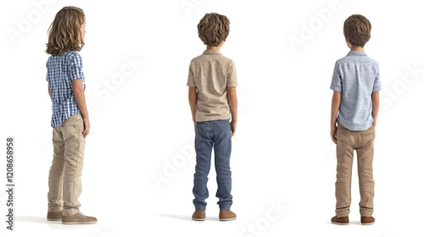 Fototapeta Back View of Three Boys Standing in a Line Generative AI