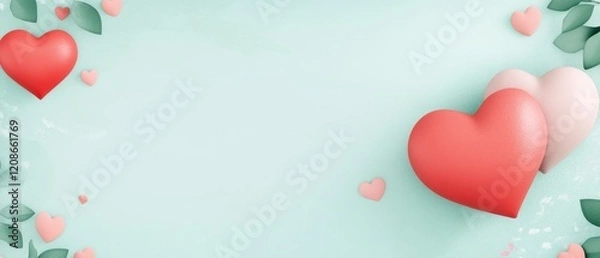 Fototapeta Pastel Hearts on Mint Background - Valentine's Day Design