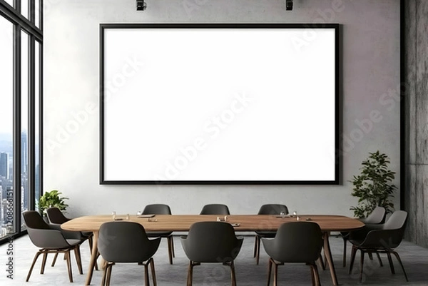 Fototapeta Modern Conference Room with Blank Canvas and City View Shows Potential for Collaboration Nicely.