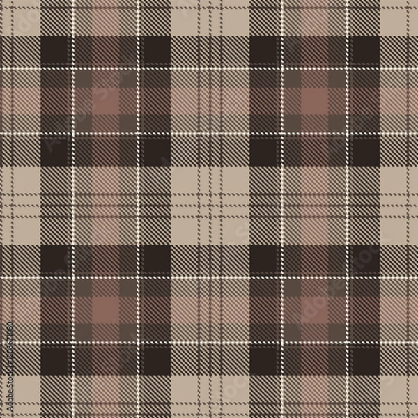 Fototapeta Tartan seamless pattern in mocha brown and mousse beige colors of the year 2025. Scottish plaid with checkered ornament in pastel brown colors. Flat style design. Vector illustration
