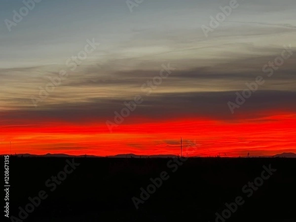 Obraz Sunset with mountain and clouds