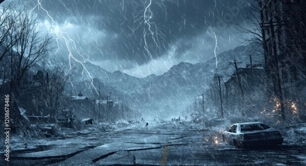 Fototapeta Apocalyptic Hailstorm Devastation.