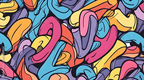 Fototapeta Colorful abstract graffiti pattern, seamless design for textile or web background