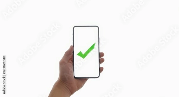 Fototapeta Green Checkmark Symbol on Smartphone Screen.