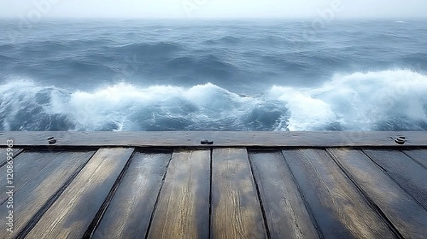 Fototapeta Wooden Deck Overlooking Turbulent Ocean Waves