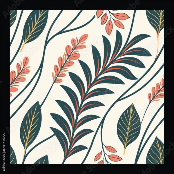 Fototapeta Seamless vertical striped pattern background suitable for fashion textiles, graphics
Seamless pattern with tropical leaves. Hand drawn vector illustration.