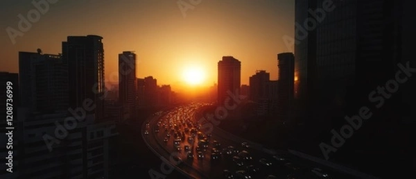 Obraz Dramatic Sunset Timelapse  City Highway Traffic Jam
